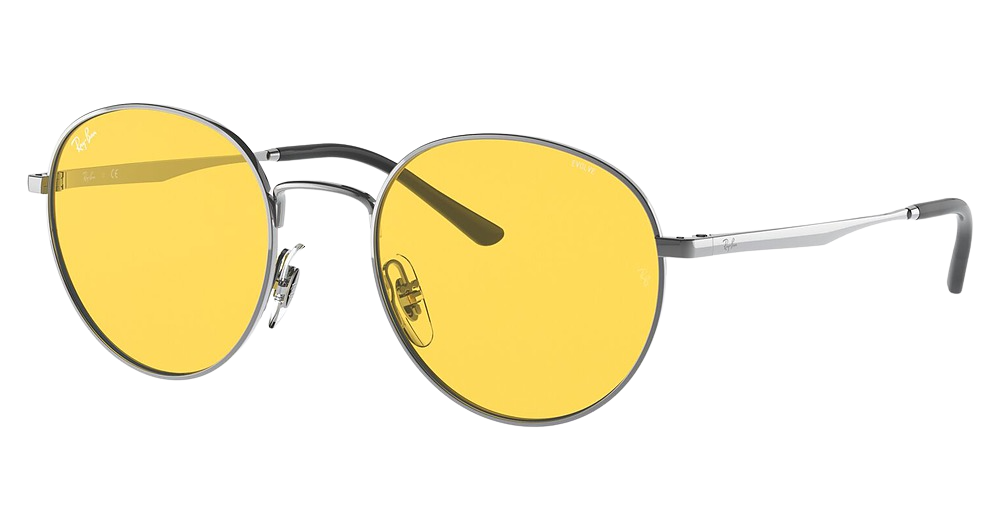 Ray-Ban RB3681 round sunglasses in Gunmetal/Evolve Photo Yellow To Green