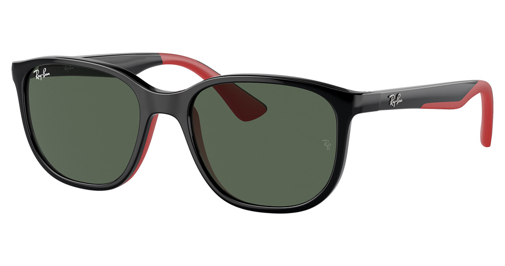 Ray-Ban RJ9078SF round sunglasses in Black on Rubber Red/Dark Green