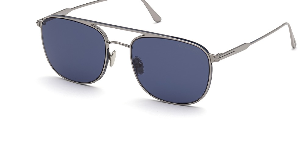 Tom Ford FT0827 aviator sunglasses in Shiny Light Ruthenium/Blue