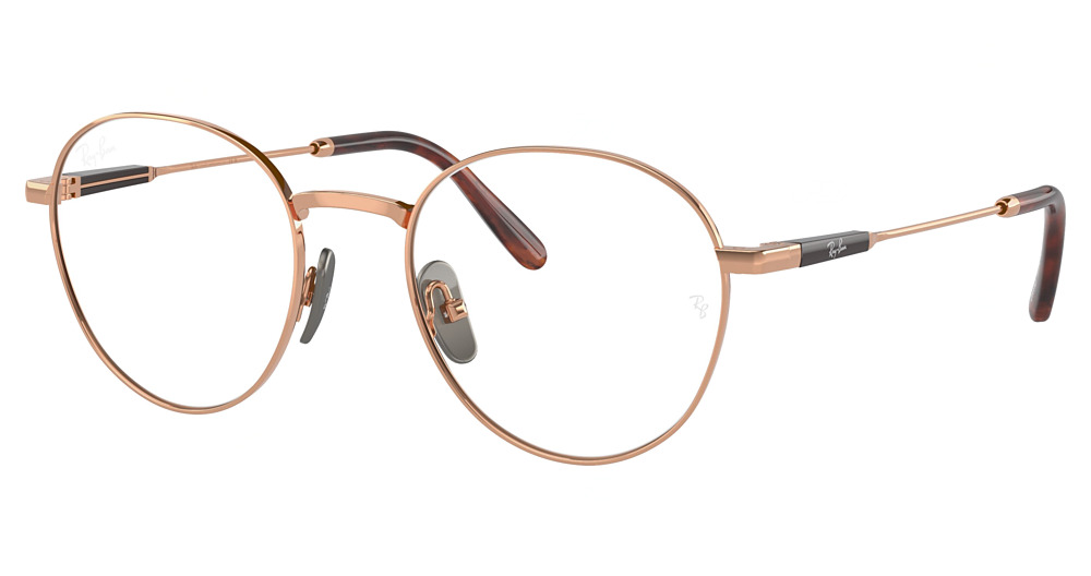 Ray-Ban RX8782 DAVID TITANIUM round eyeglasses in Shiny Light Brown