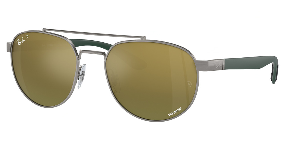 Ray-Ban RB3736CH round sunglasses in Gunmetal/Green Mir Gold Gradient Polarized