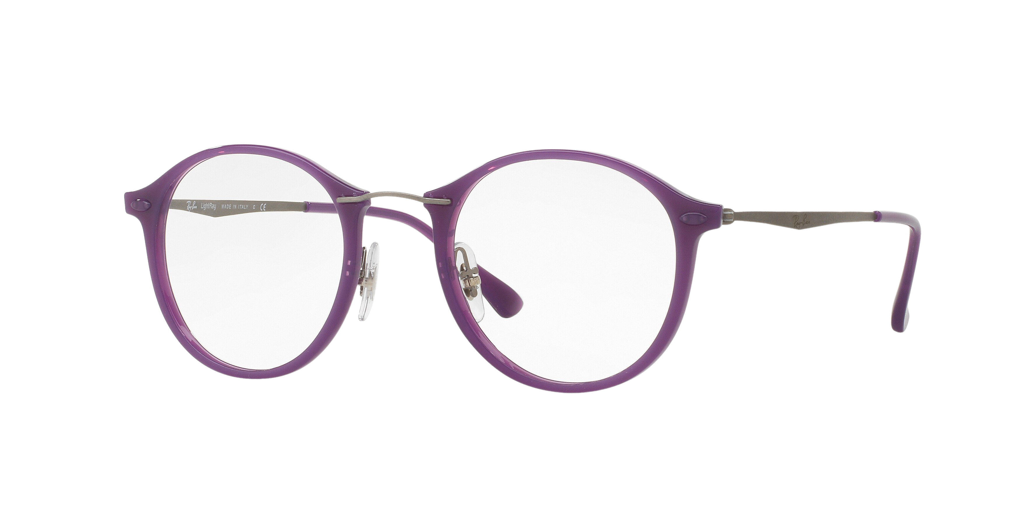 Ray-Ban RX7073 round eyeglasses in Shiny Violet