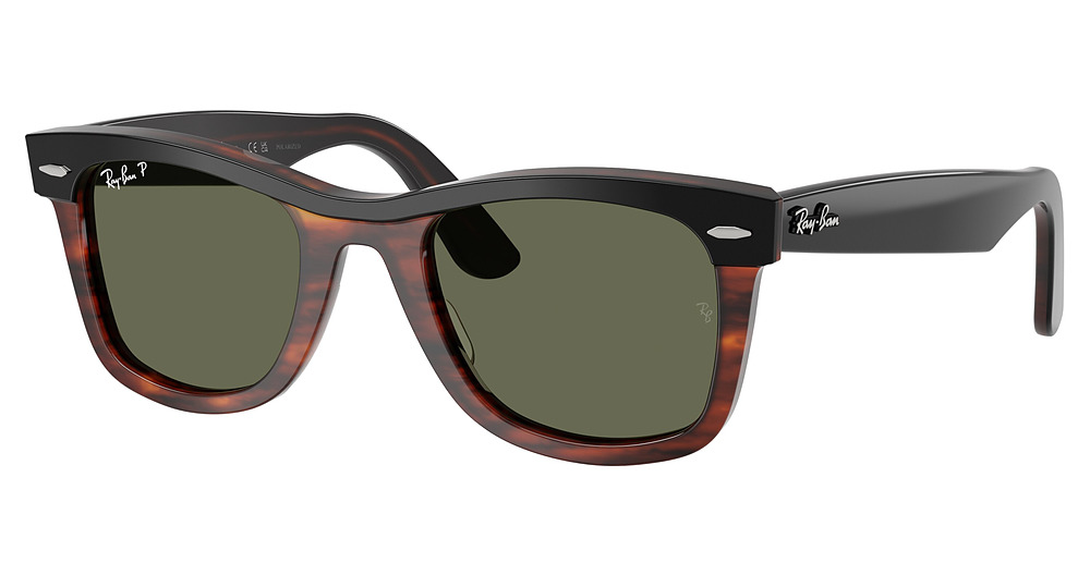 Ray-Ban RB2240F WAYFARER round sunglasses in Black on Havana/Polarized Green