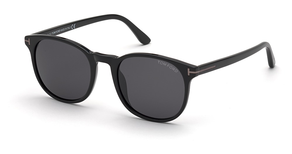 Tom Ford FT0858-F-N round sunglasses in Shiny Black/Smoke