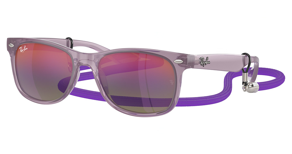 Ray-Ban RJ9052SF JUNIOR NEW WAYFARER round sunglasses in Opal Purple/Green Mirror Blue Grad Violet