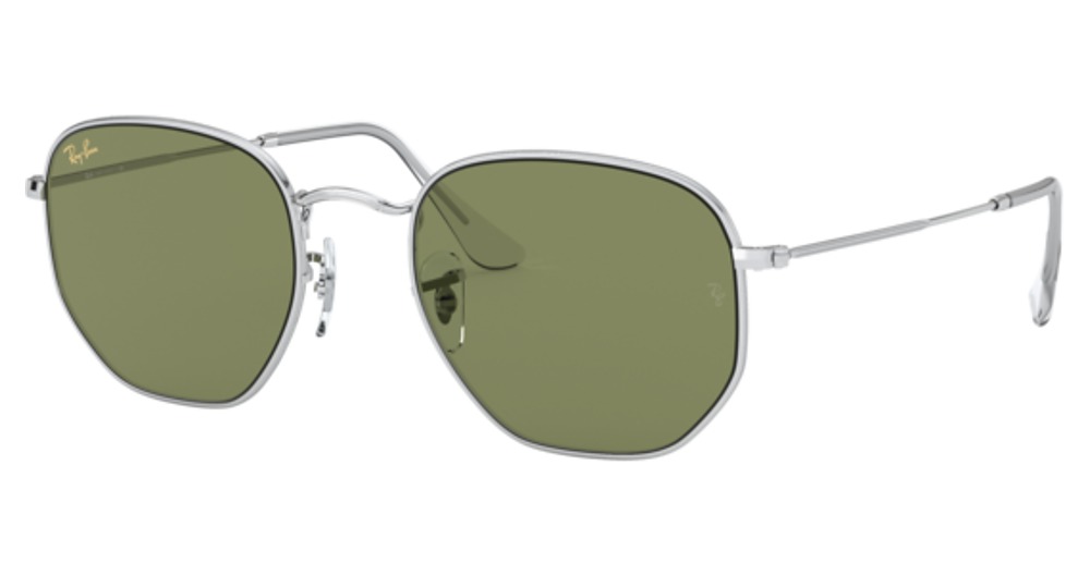 Ray-Ban RB3548 HEXAGONAL round sunglasses in Silver/Bottle Green