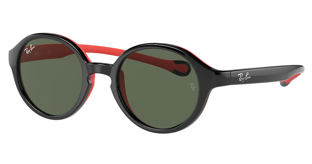 Ray-Ban RJ9075S round sunglasses in Black on Rubber Red/Dark Green