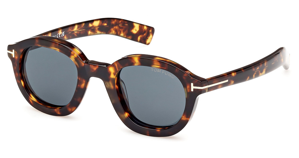 Tom Ford FT1100 round sunglasses in Dark Havana/Blue