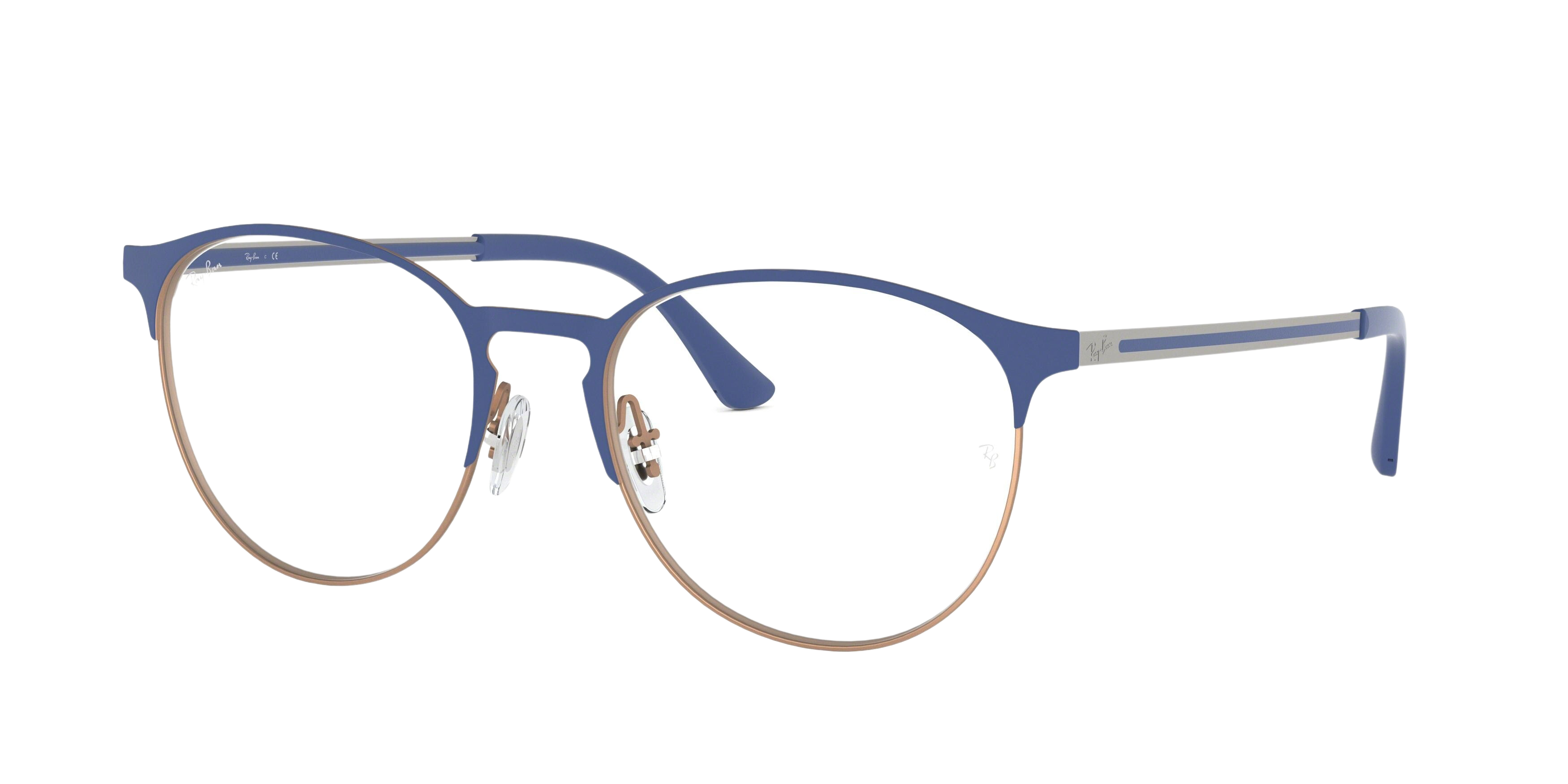 Ray-Ban RX6375 round eyeglasses in Matt Blue on Rubber Copper