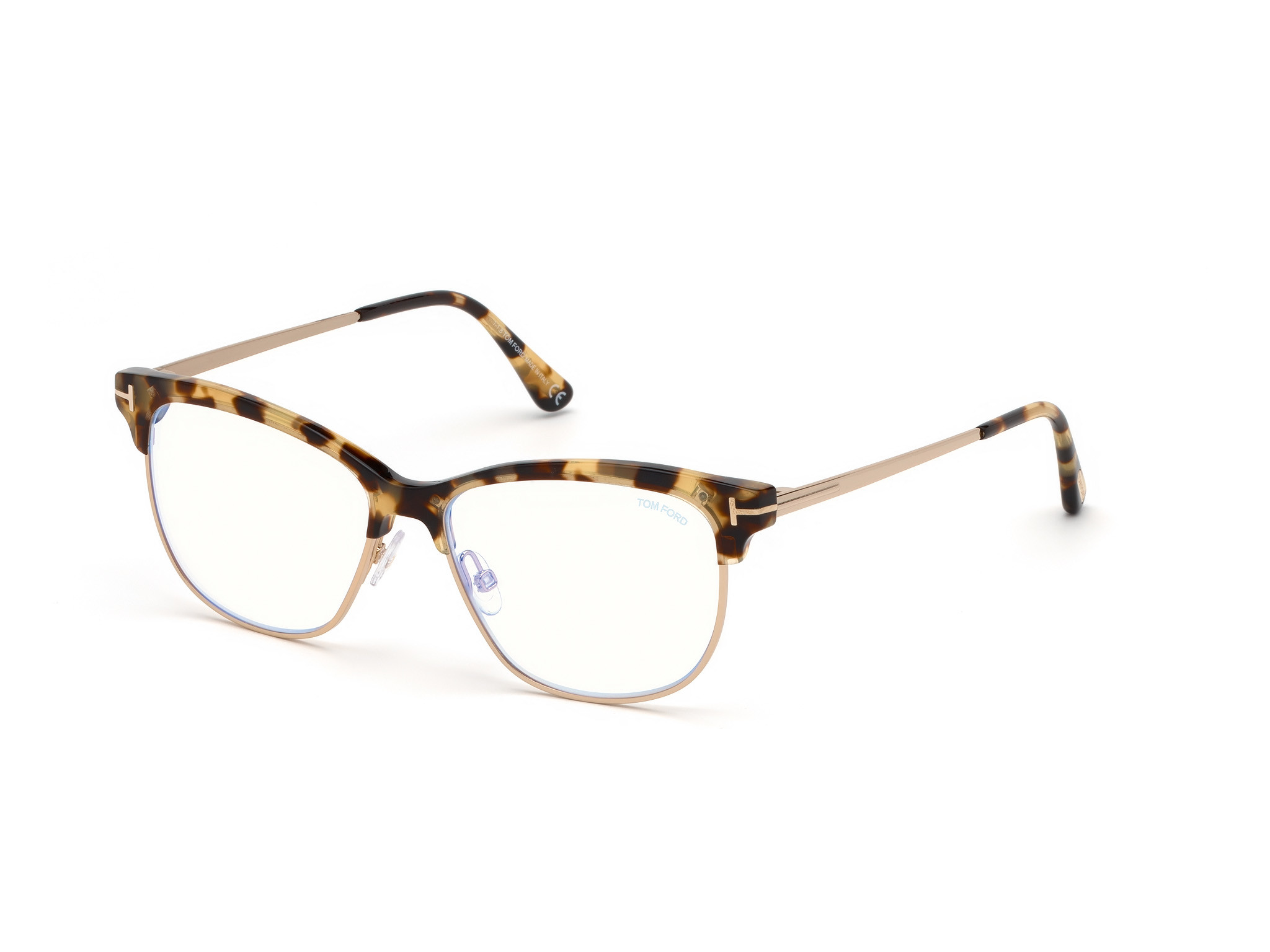 Tom Ford FT5546-B square eyeglasses in Shiny Tortoise, Shiny Rose Gold