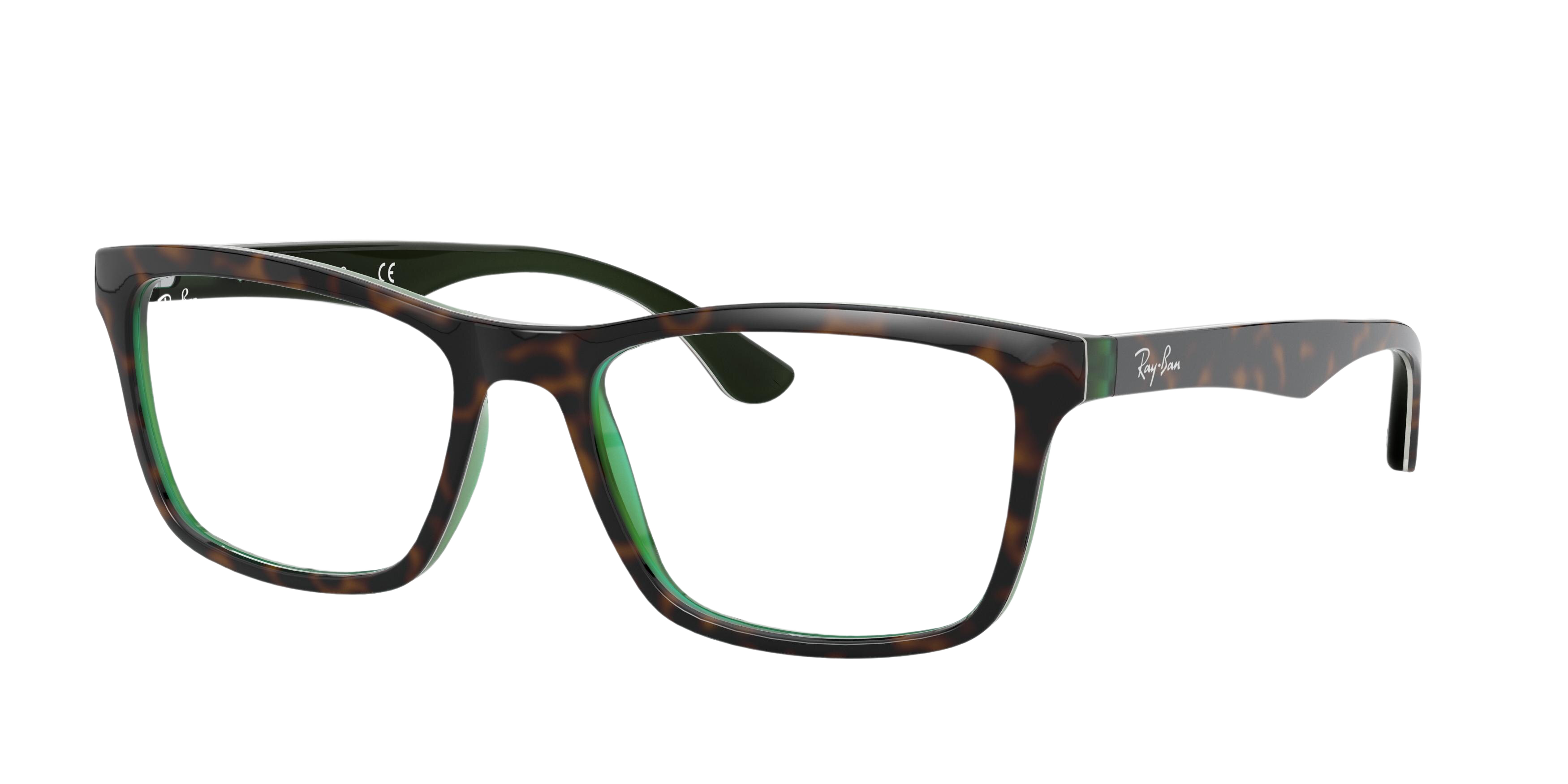 Ray-Ban RX5279 square eyeglasses in Top Brown Oh Havana Green Tras