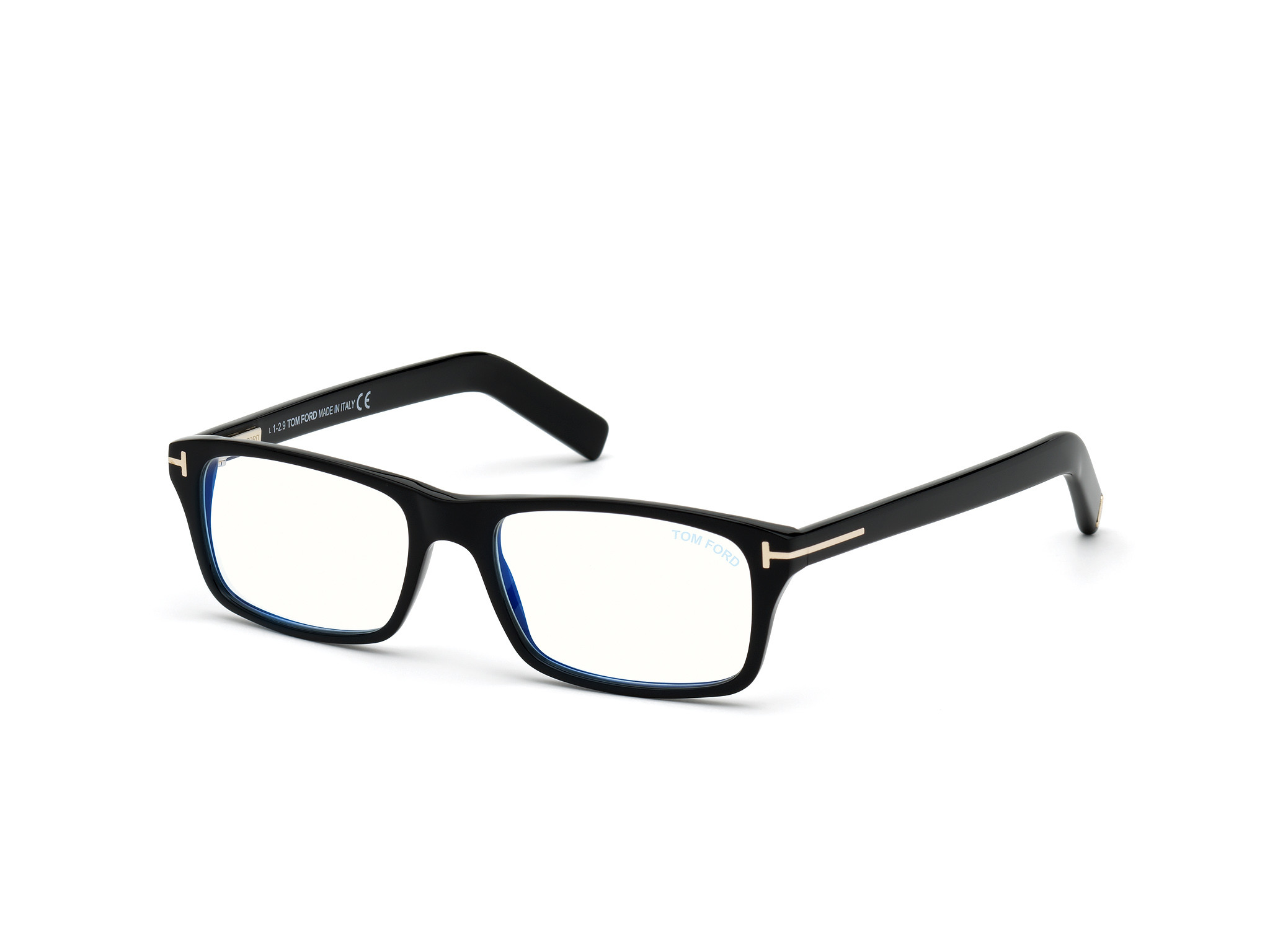 Tom Ford FT5663-F-B rectangle eyeglasses in Shiny Black/Blue Block Lenses