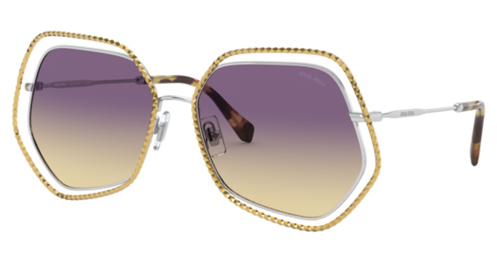 Miu Miu MU 58VS irregular sunglasses in Gold/Silver/Yellow Gradient Violet