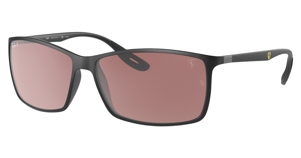 Ray-Ban RB4179M rectangle sunglasses in Matte Black/Purple Mir Silver Polarized