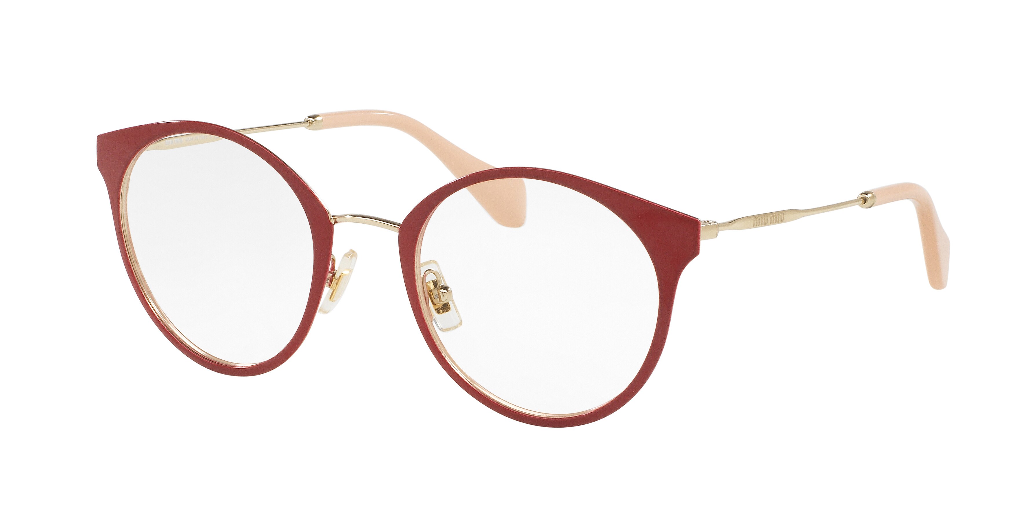 Miu Miu MU 51PV round eyeglasses in Pale Gold/Red