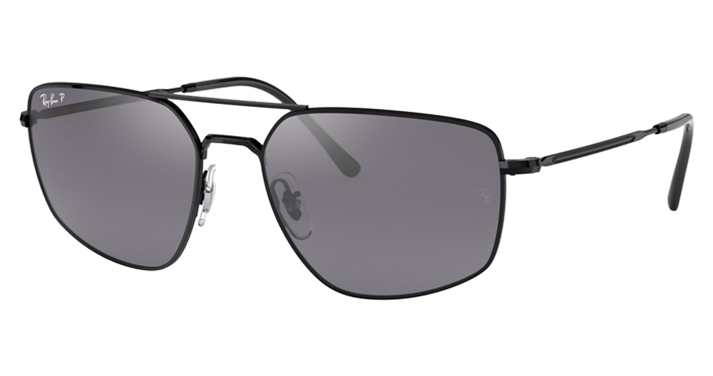 Ray-Ban RB3666 aviator sunglasses in Black/Grey Mirror Gradient Grey Polarized