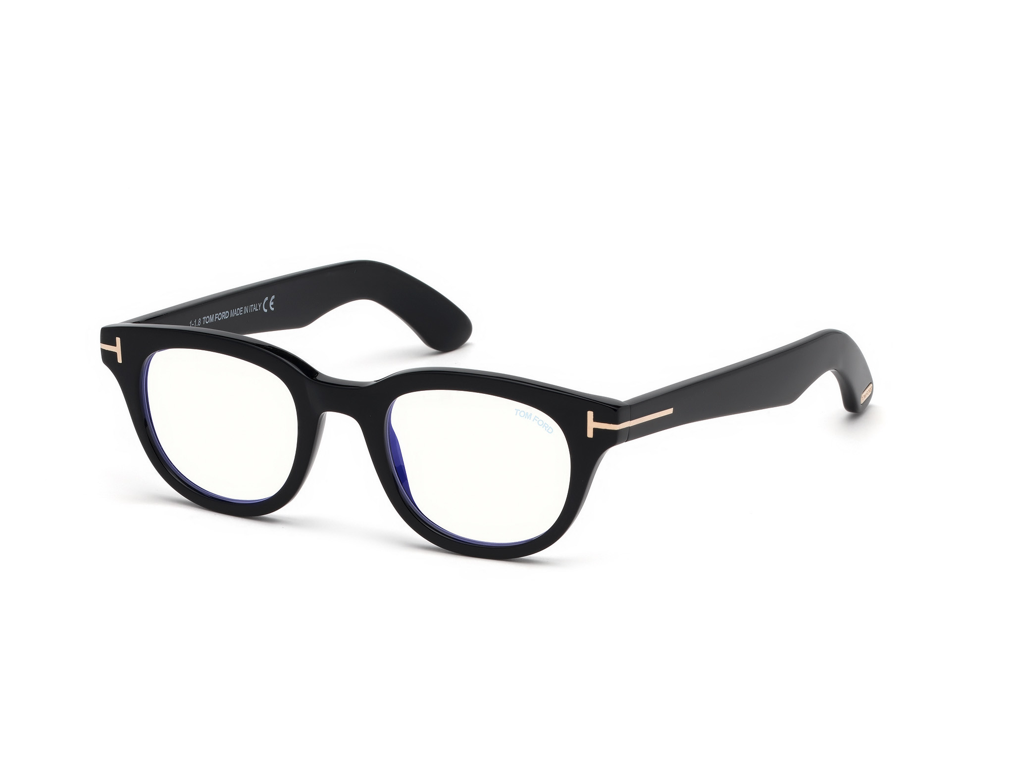 Shiny Black, Shiny Rose Gold "t" Logo / Blue Block Lenses