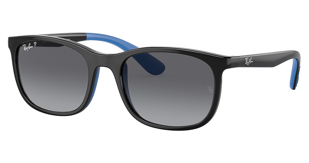 Ray-Ban RJ9076S round sunglasses in Black on Rubber Blue/Grey Gradient Polarized