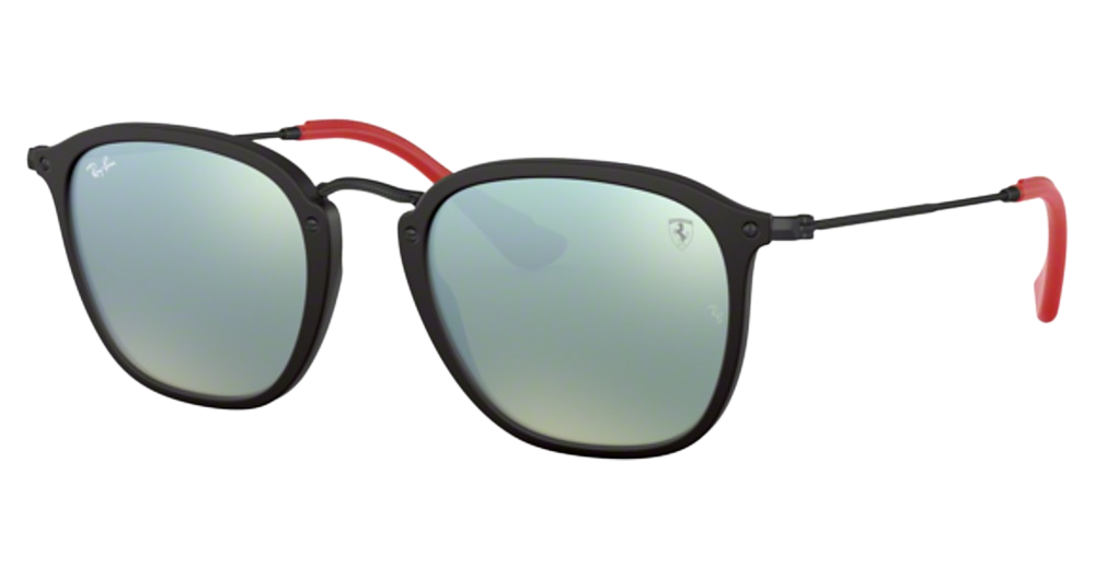 Ray-Ban RB2448NM round sunglasses in Matte Black/Light Green Mirror Silver