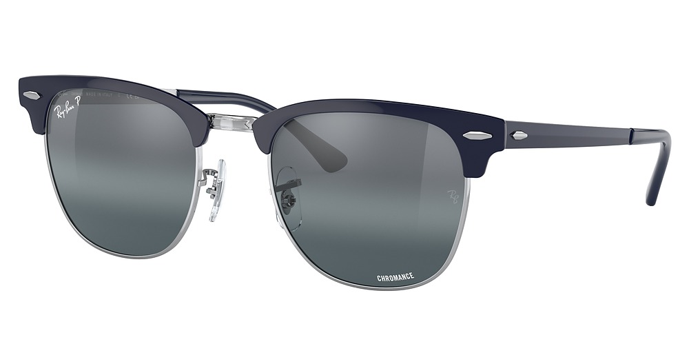 Ray-Ban RB3716 CLUBMASTER METAL round sunglasses in Silver on Blue/Dark Blue Mirror Polarized