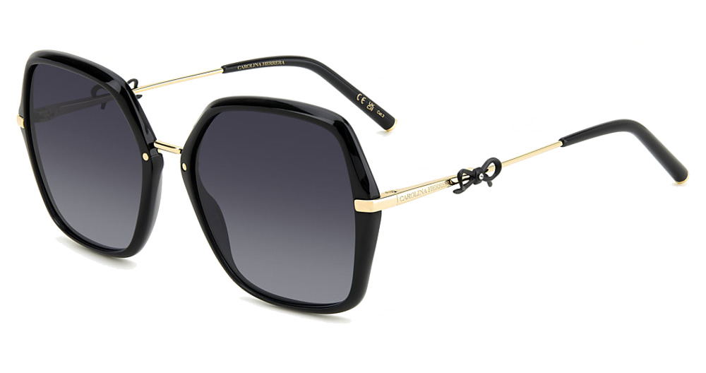 Carolina Herrera HER 0217/S square sunglasses in Black Gold B/Dark Grey Shaded
