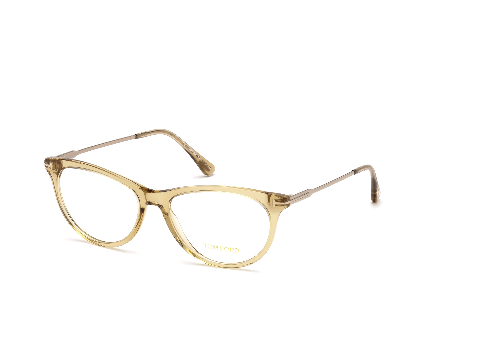 Tom Ford FT5509 cateye eyeglasses in Shiny Transparent Champagne Front,