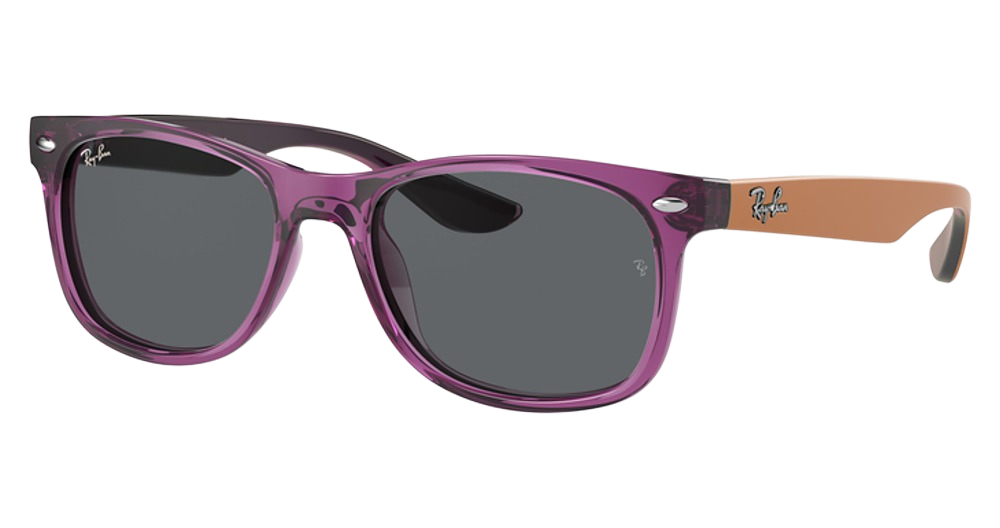Ray-Ban RJ9052S JUNIOR NEW WAYFARER round sunglasses in Transparent Violet/Dark Grey