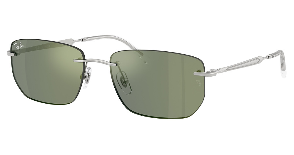 Ray-Ban RB3768 rectangle sunglasses in Silver/Green Mirror Green