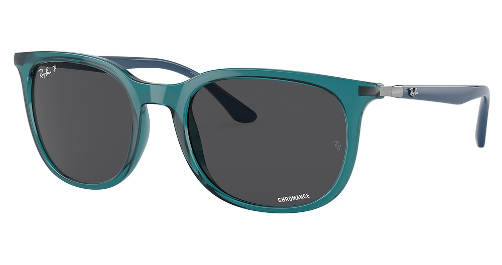 Ray-Ban RB4386F round sunglasses in Transparent Turquoise/Polarized Dark Grey