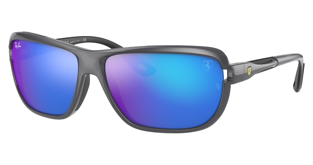 Ray-Ban RB4365M rectangle sunglasses in Grey/Light Green Mirror Blue