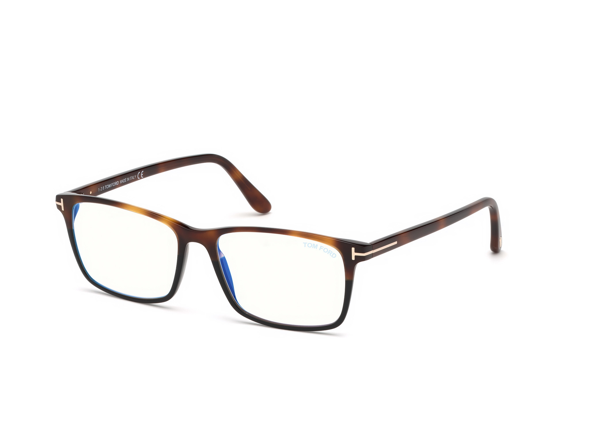 Shiny Medium Havana & Black, Rose Gold "t" Logo / Blue Block Lenses