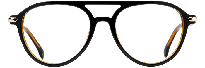 Black acetate aviator frames with amber tortoiseshell temple accents, STATE Optical Co. Palermo