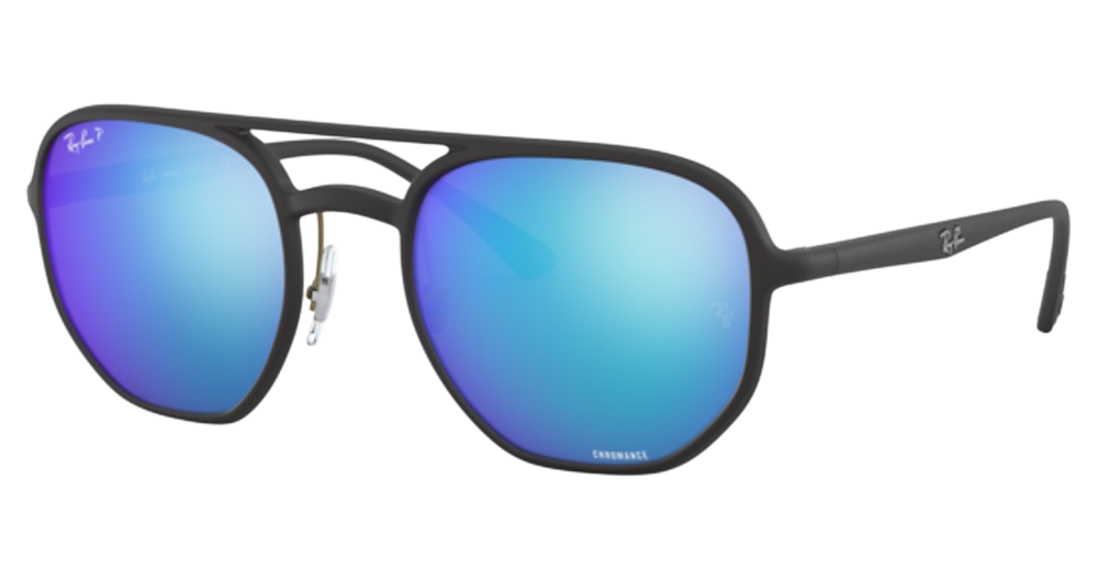 Ray-Ban RB4321CH aviator sunglasses in Matte Black/Green Mirror Blue