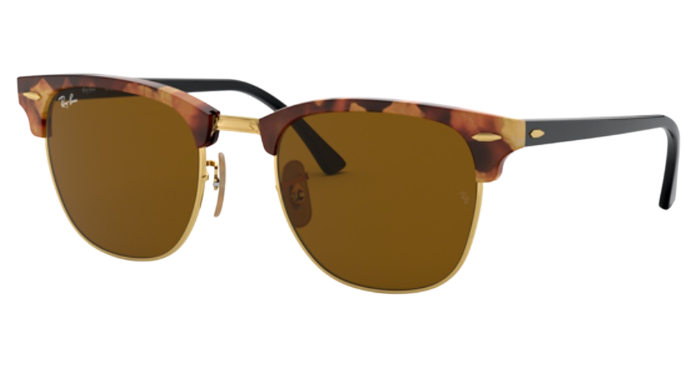 Ray-Ban RB3016 CLUBMASTER aviator sunglasses in Spotted Brown Havana/B 15 Brown