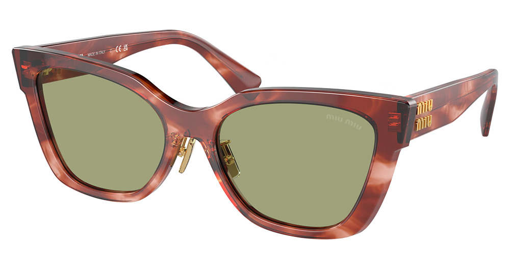 Miu Miu MU 02ZS cateye sunglasses in Striped Garnet/Green Mirror Internal Silver