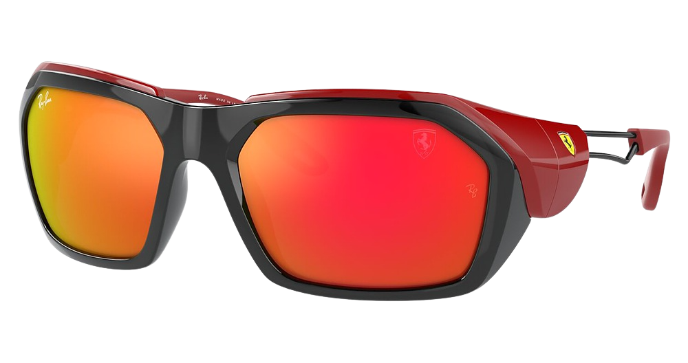 Ray-Ban RB4367M irregular sunglasses in Black/Brown Mirror Orange