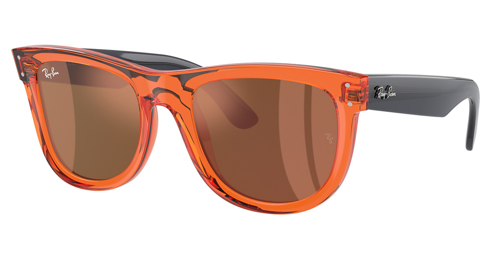 Ray-Ban RBR0502S WAYFARER REVERSE round sunglasses in Transparent Orange/Dark Grey Mirror Copper