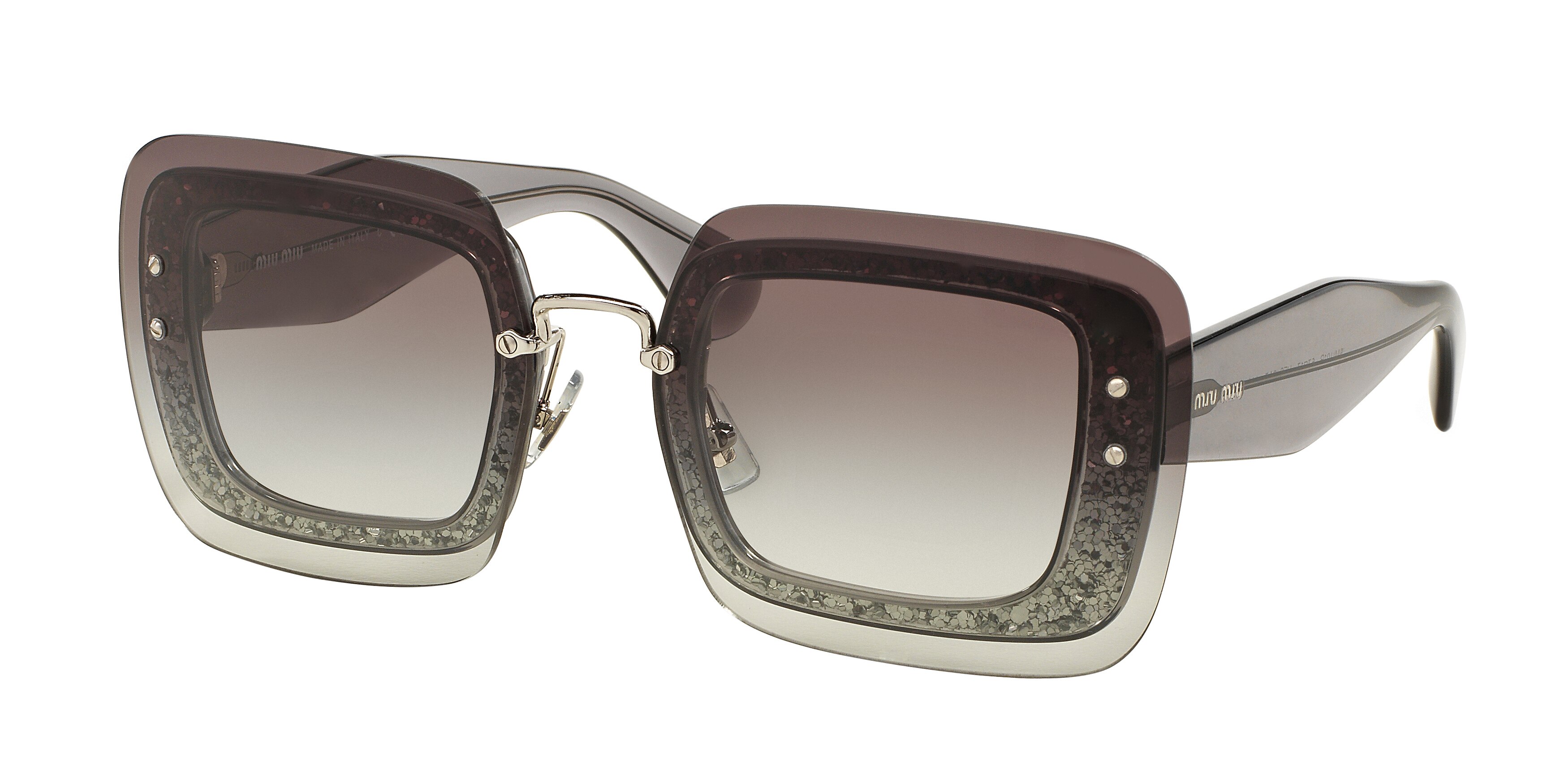 Miu Miu MU 01RS square sunglasses in Transparent Grey Glitter