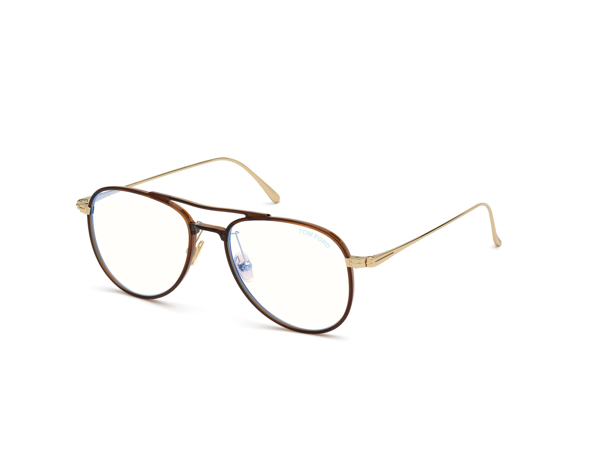 Shiny Transparent Dark Brown W. Shiny Rose Gold/ Blue Block Lenses