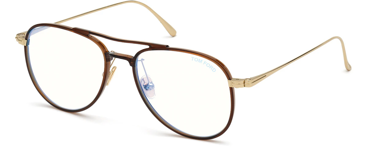 Shiny Transparent Dark Brown W. Shiny Rose Gold/ Blue Block Lenses