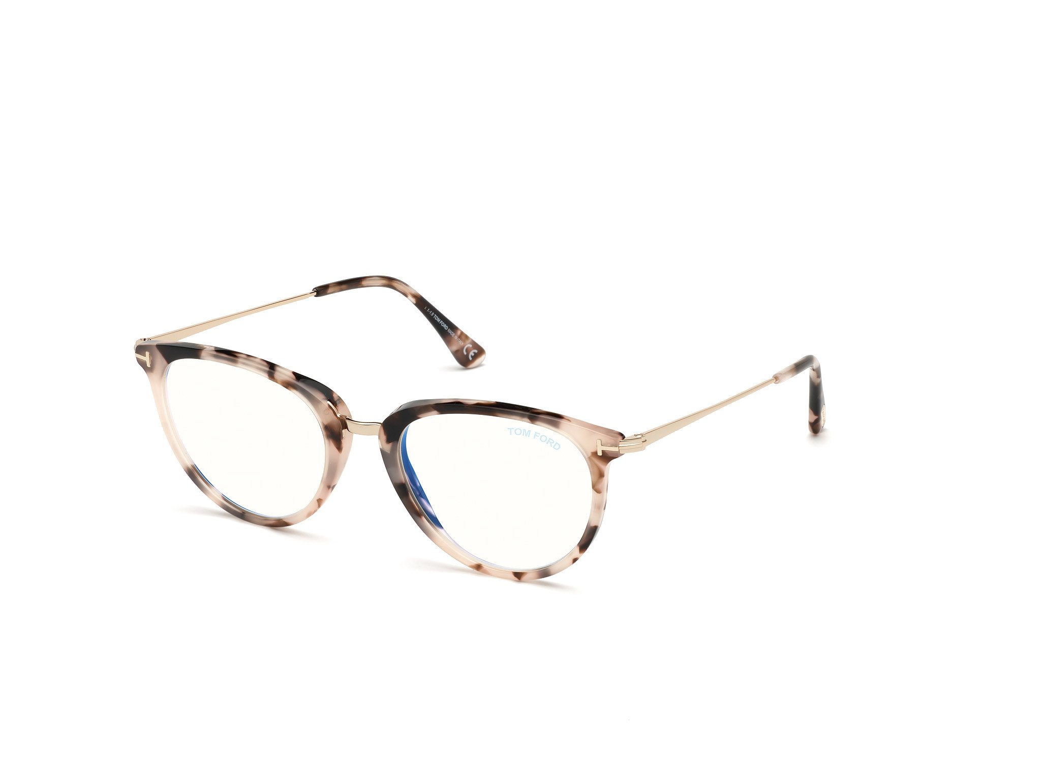 Shiny Pink Vintage Havana W. Rose Gold Temples/ Blue Block Lenses