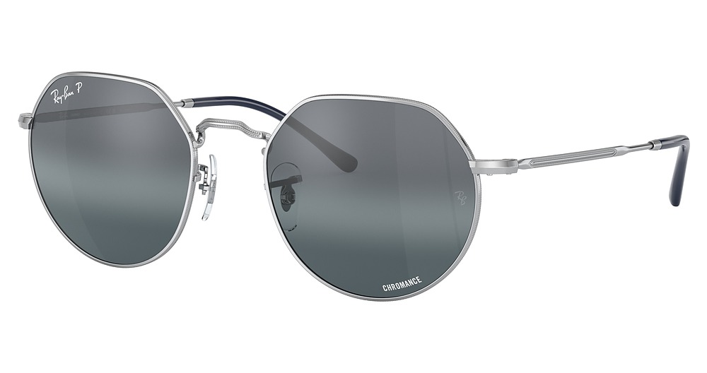Ray-Ban RB3565 JACK round sunglasses in Silver/Dark Blue Mirror Polarized