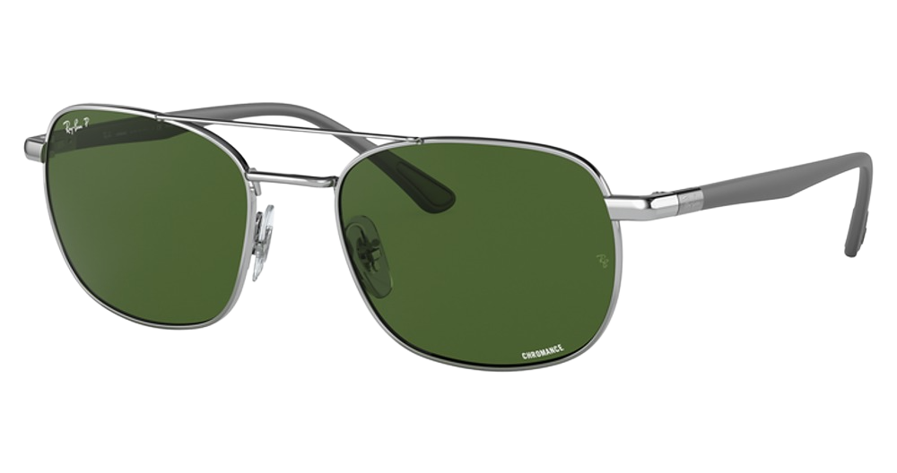 Ray-Ban RB3670CH aviator sunglasses in Silver/Polarized Dark Green
