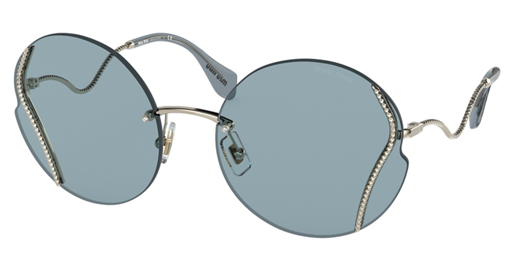 Miu Miu MU 50XS round sunglasses in Pale Gold/Blue