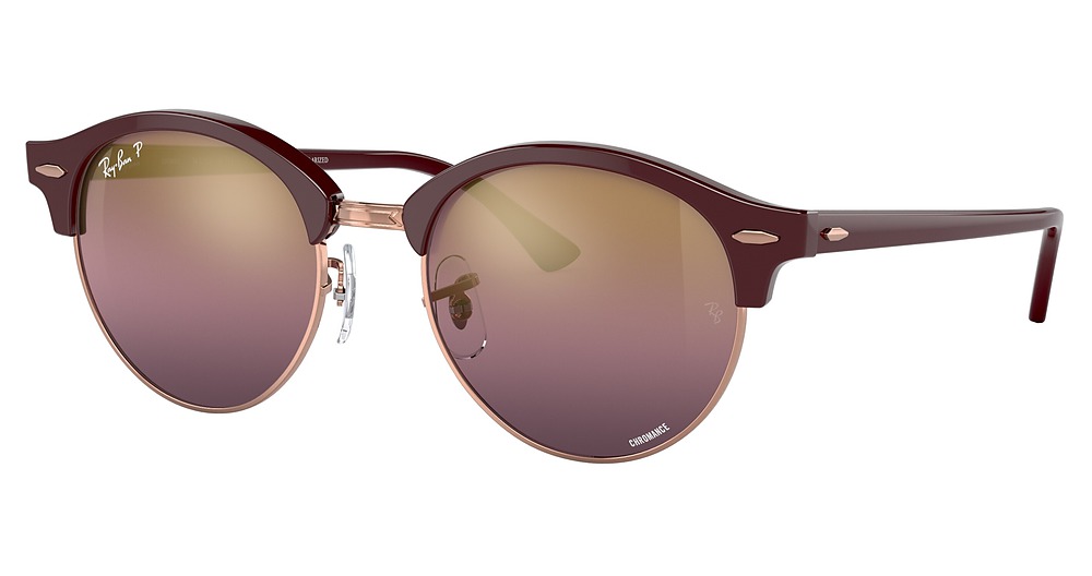 Ray-Ban RB4246 CLUBROUND round sunglasses in Bordeaux on Rose Gold/Red Polarized Gradient