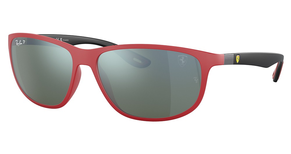 Ray-Ban RB4394M round sunglasses in Matte Red/Green Mir Silver Polarized
