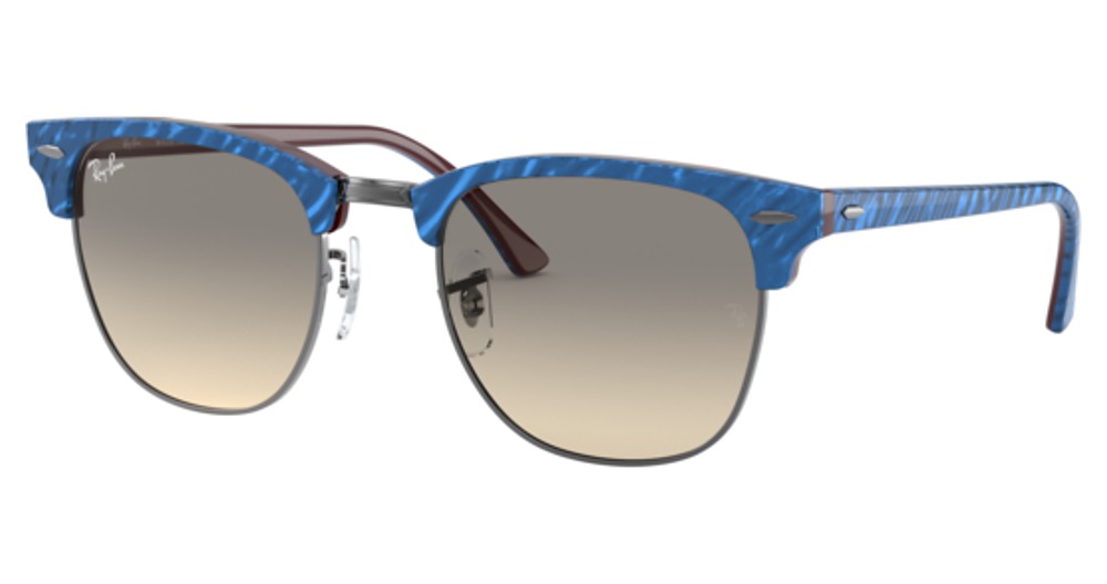 Ray-Ban RB3016F CLUBMASTER round sunglasses in Wrinkled Blue on Brown/Clear Gradient Grey