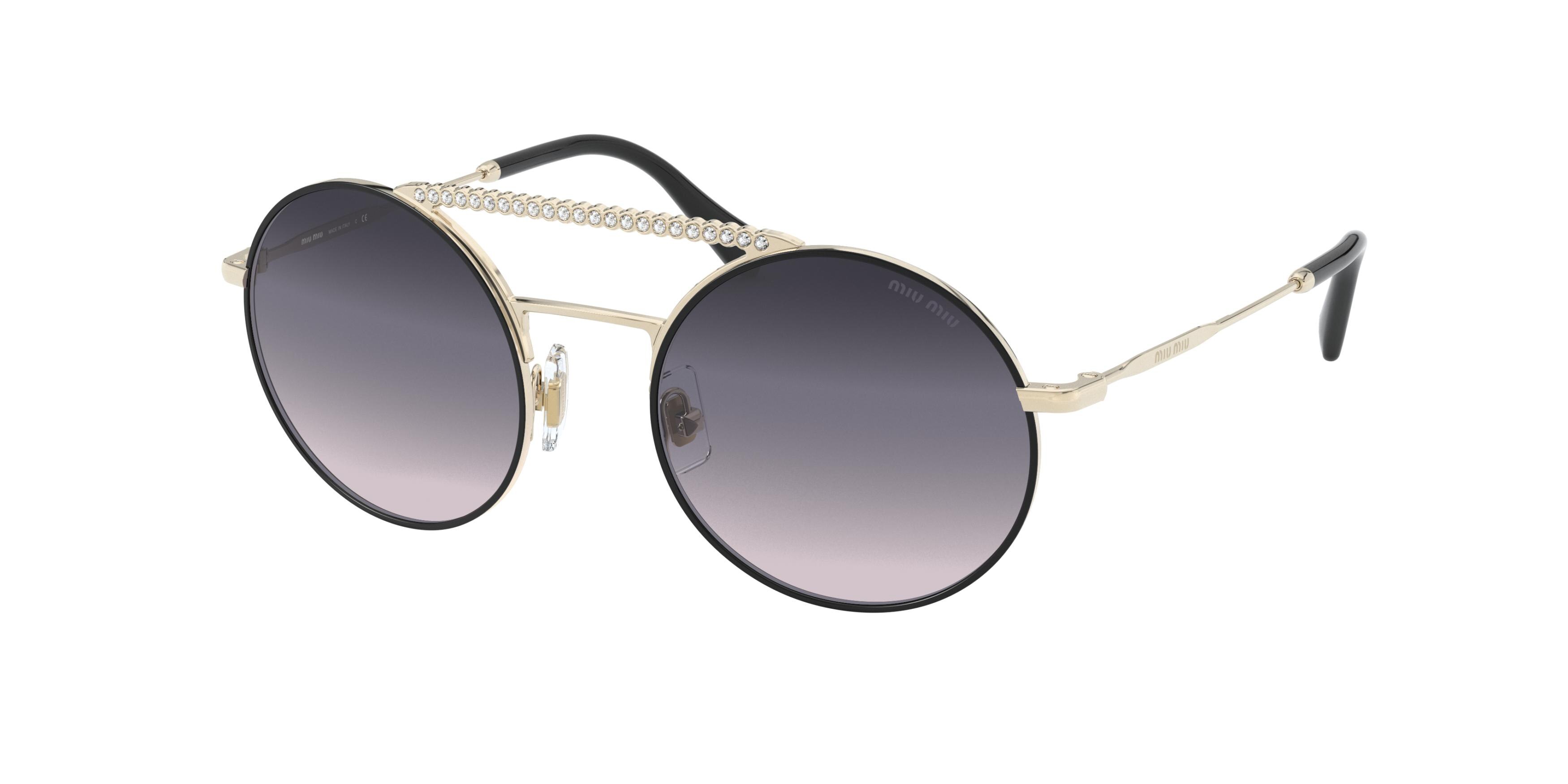 Miu Miu MU 52VS round sunglasses in Aavgr0 Pale Gold/Black