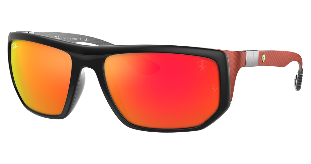 Ray-Ban RB8361M rectangle sunglasses in Matte Black/Brown Mirror Orange