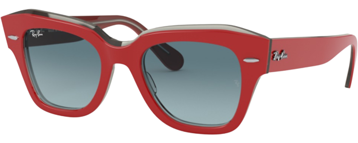 RED ON TRANSPARENT GREY / BLUE GRADIENT GREY